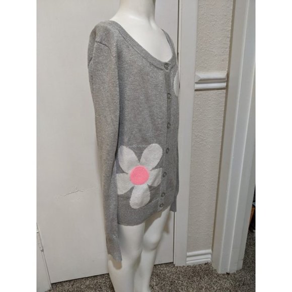 JUSTICE Flower Power Gray Glitter Sparkle Cardigan Sweater Sequins Size 12 - Picture 2 of 10